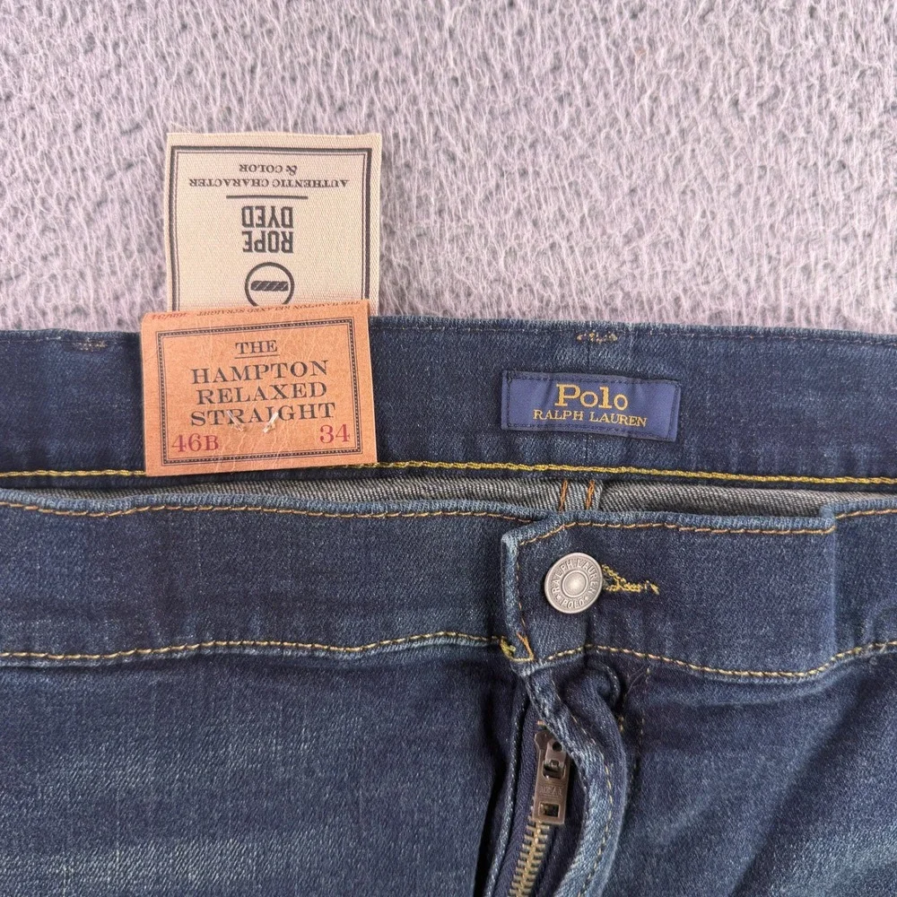 Polo Ralph Lauren Jeans Mens 46x34 Blue Hampton Relaxed Straight Dark Wash NEW